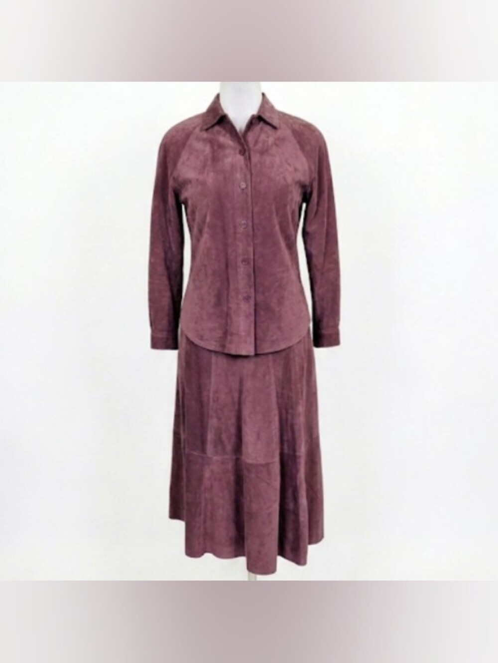 Vintage 80s Avanti Burgundy Suede Skirt & Jacket Set Midi Skirt Boho Western M